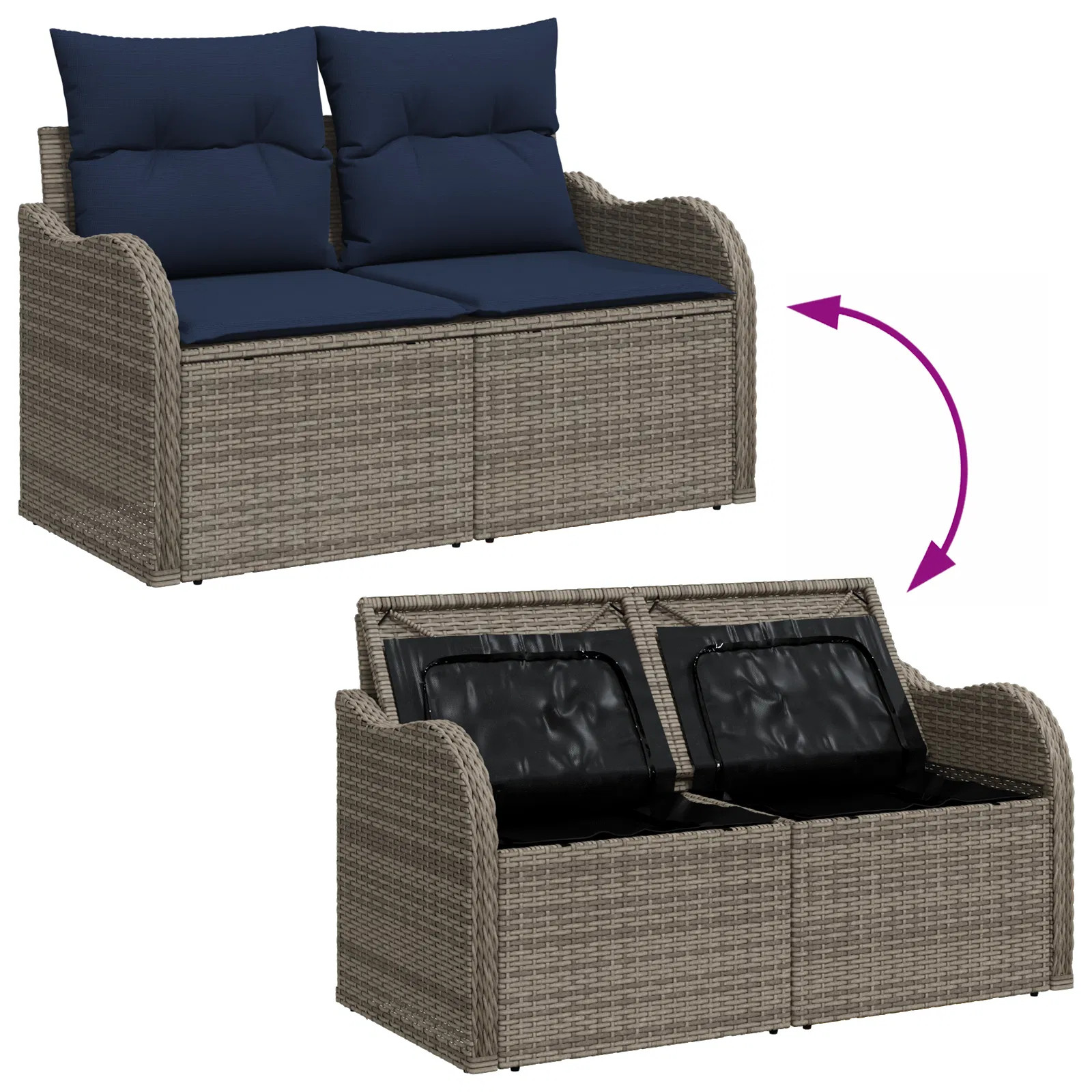 Garden Sofa with Cushion 47.64 x 24.41 x 27.17 in Poly Rattan