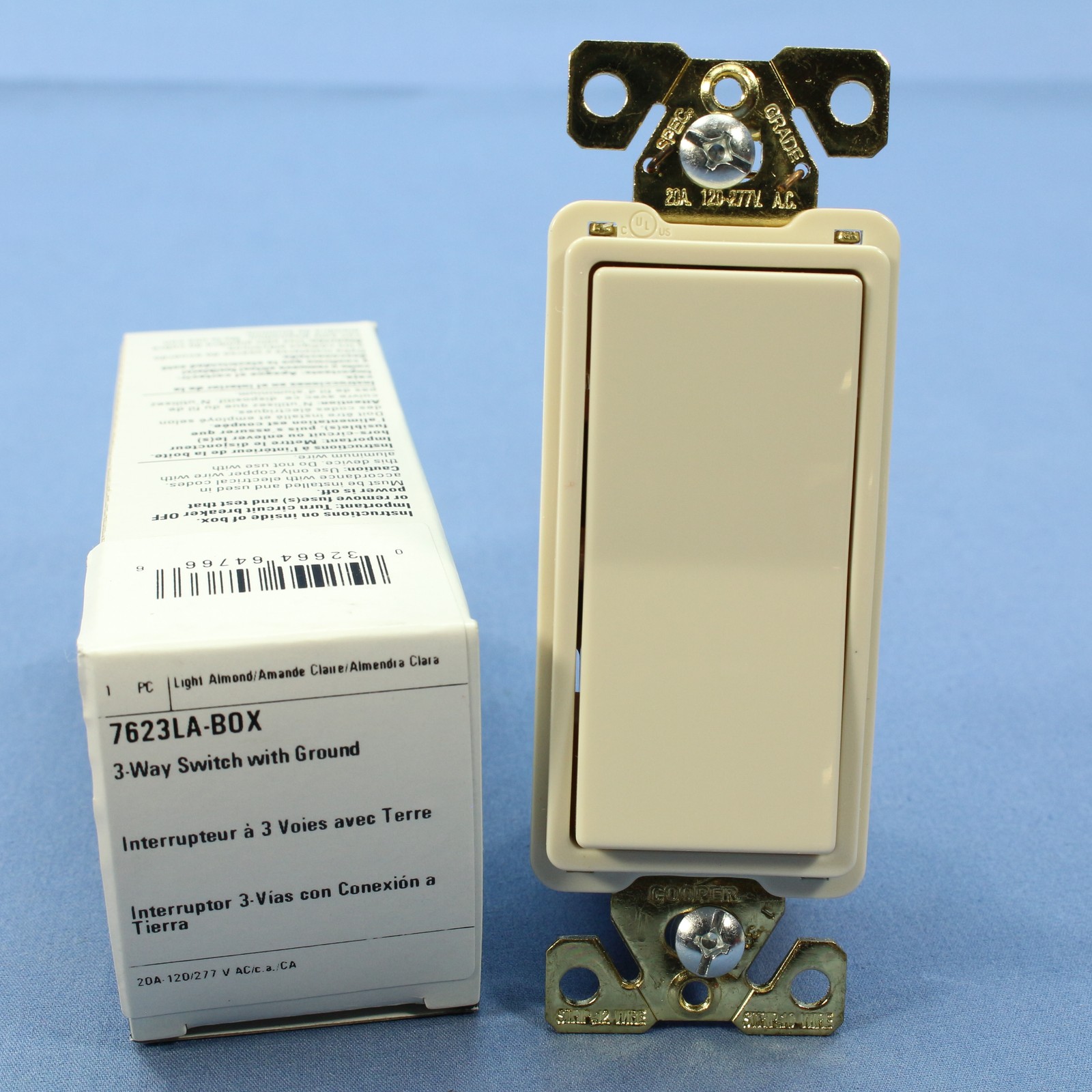 Cooper Light Almond COMMERCIAL Decorator 3-Way Rocker Light Switch 20A 7623LA