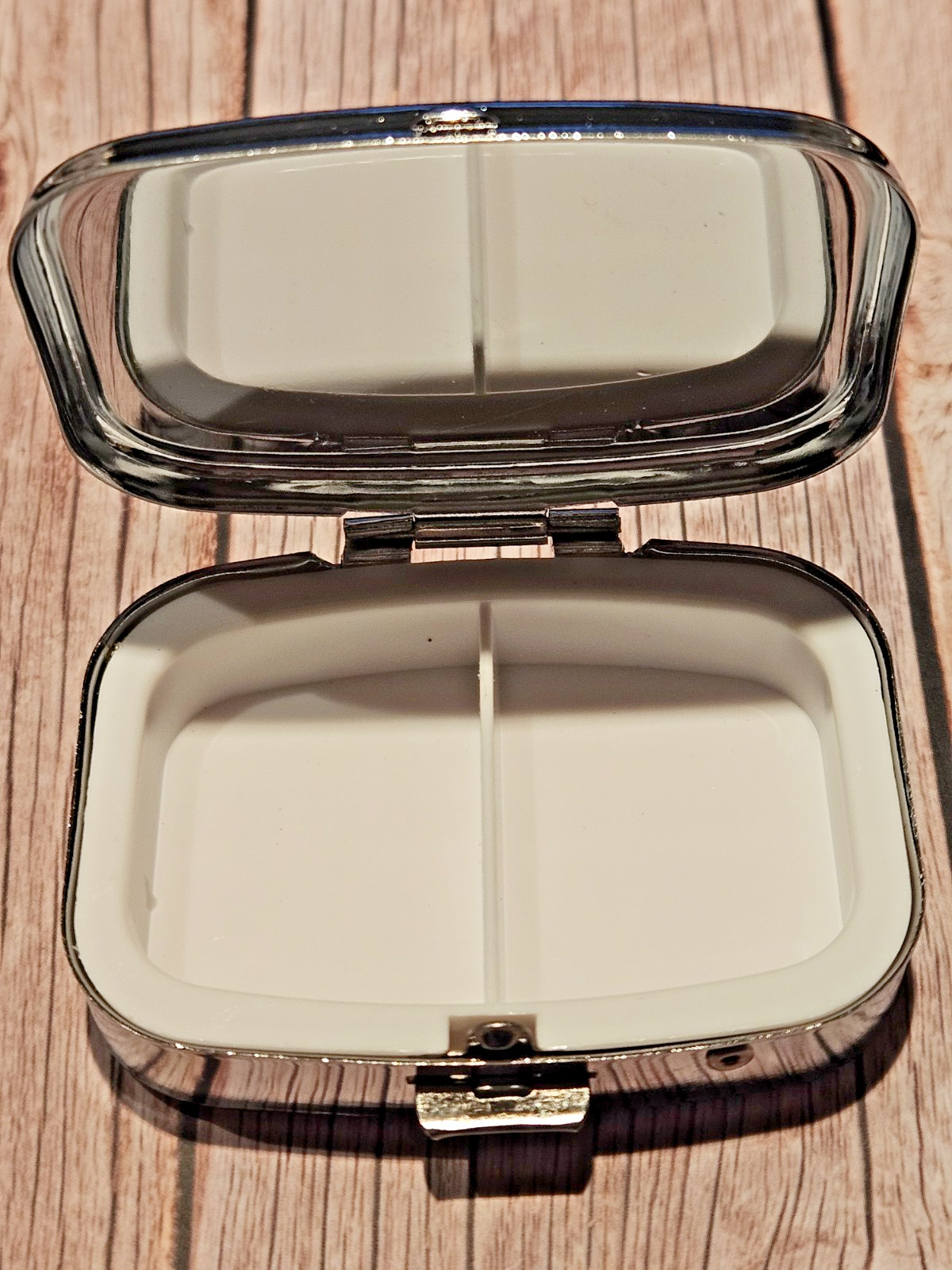 Pug Pill Box 2 Compartment Silver Tone Rectangular New