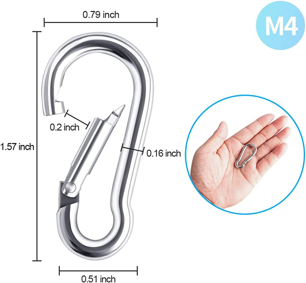 US M4 1.57in Stainless Steel Spring Snap Hook Carabiner Carabiner Clips 20/40Pcs