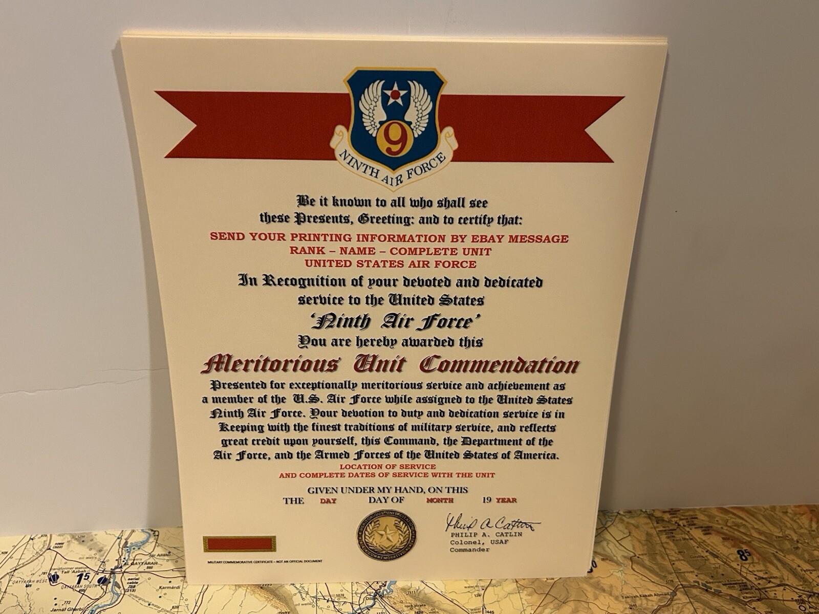 U.S. AIR FORCE / 9TH AIR FORCE - MERITORIOUS UNIT COMMENDATION CERTIFICATE