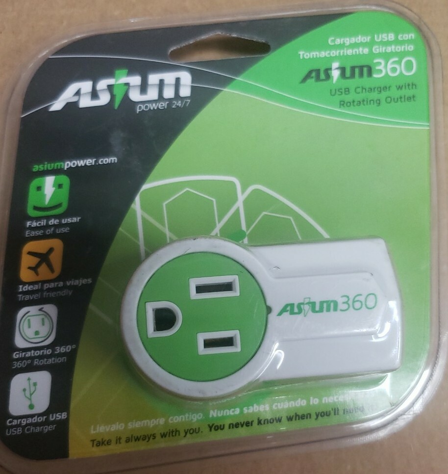 ASIUM 360 USB CHARGER WITH MINI OUTLET W/USB 360 ROTATING