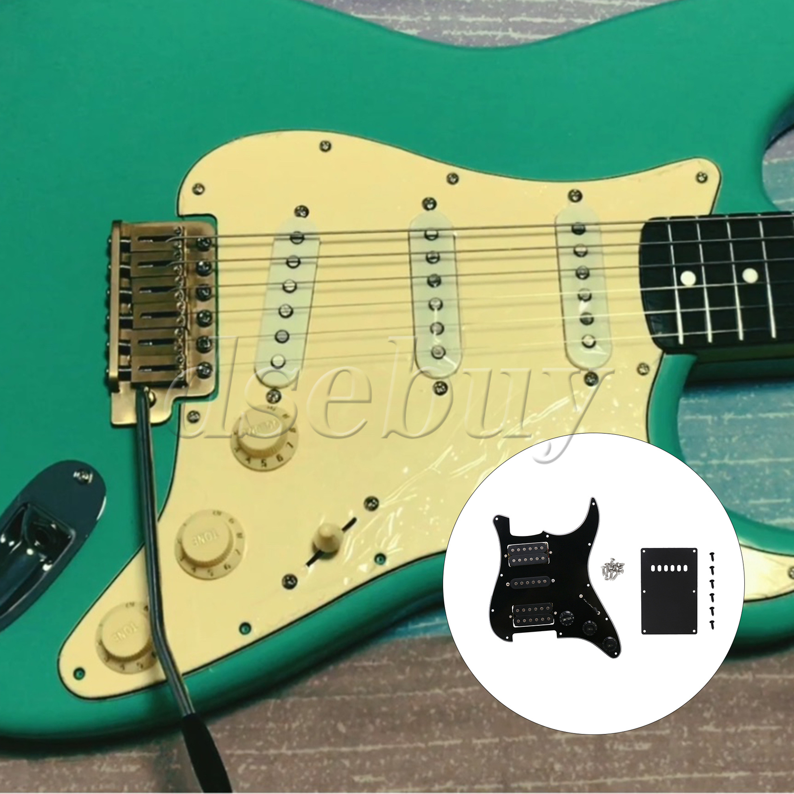 Black Prewired Electric Guitar Pickguard 3-Ply HSH w/ Back Plate & Screws Set