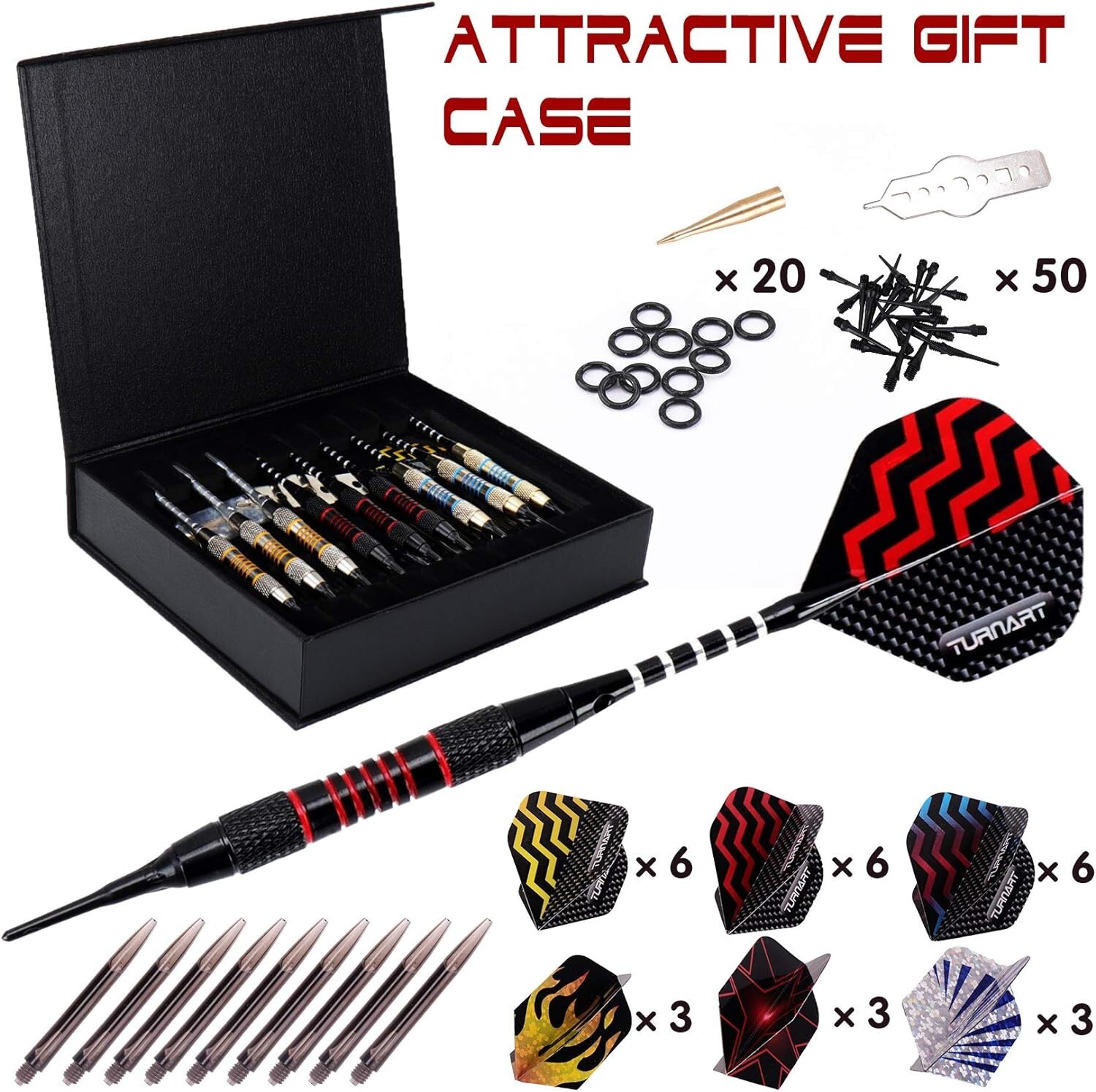 High-Quality Soft Tip Darts Set - Perfectly Balanced - 9 Pcs - Stylish Case