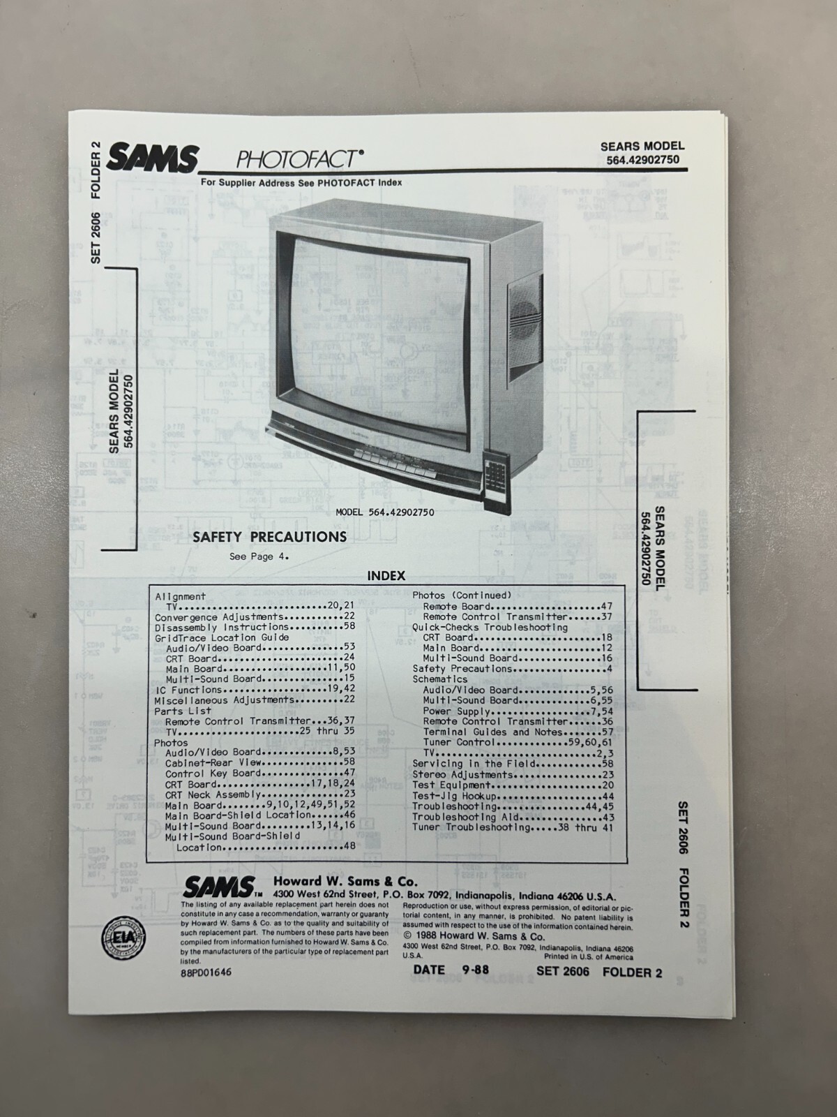 Sears 564.42902750 Service Manual Sams Photofact Free Shipping