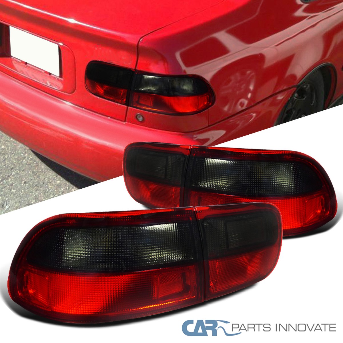 Fits 92-95 Honda Civic 2/4Dr Taillights Parking Stop Brake Lamps (Red/Smoke)