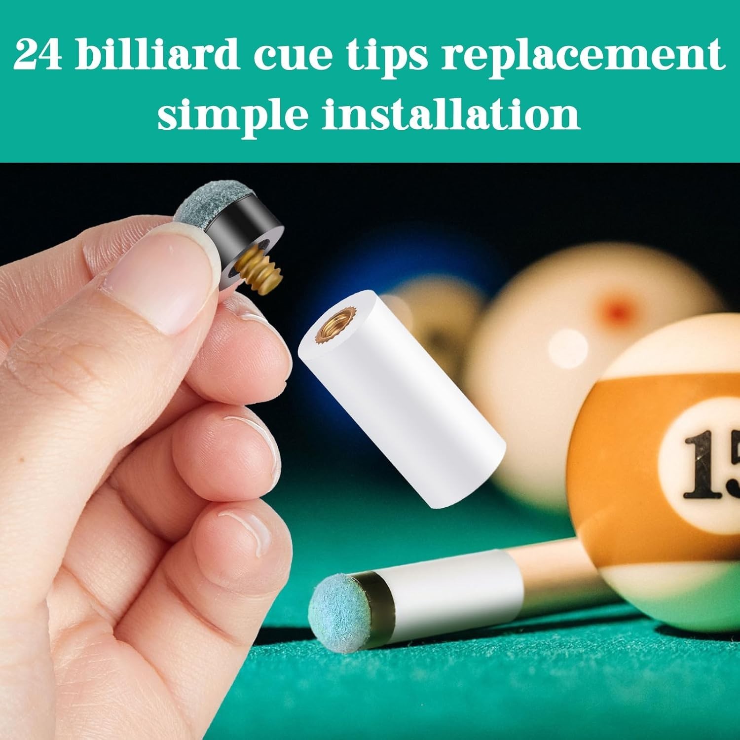 24 Pool Cue Chalks and Tips Replacement with Ferrules - Ideal for Tournaments