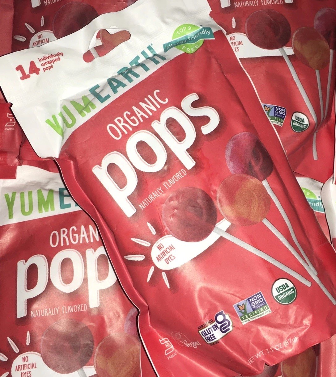 4 YumEarth Organic Assorted Flavors Vitamin C Lollipops 14 pops 3.1 oz Cherry