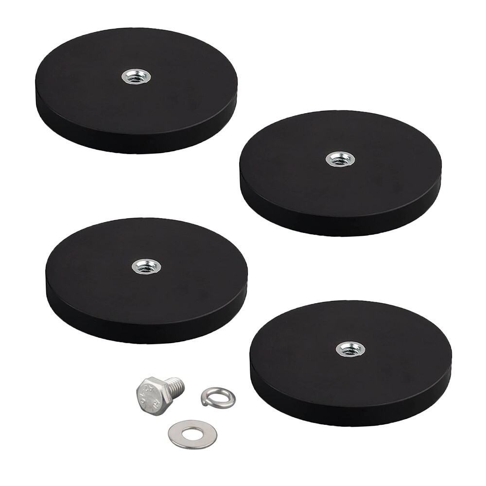 4PCS Rubber Coated Round Magnet D88mm  M6 Female Threaded Magnetic Mounting