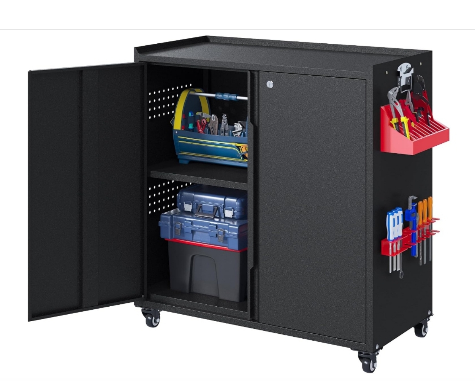 Metal Garage Storage Cabinet Tool Organizer,Lockable Rolling Cabinet With Wheels