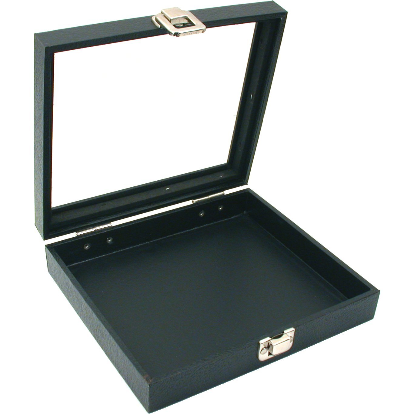 Glass Lid Case Black, 36 Slot Ring Insert Black 2Pcs