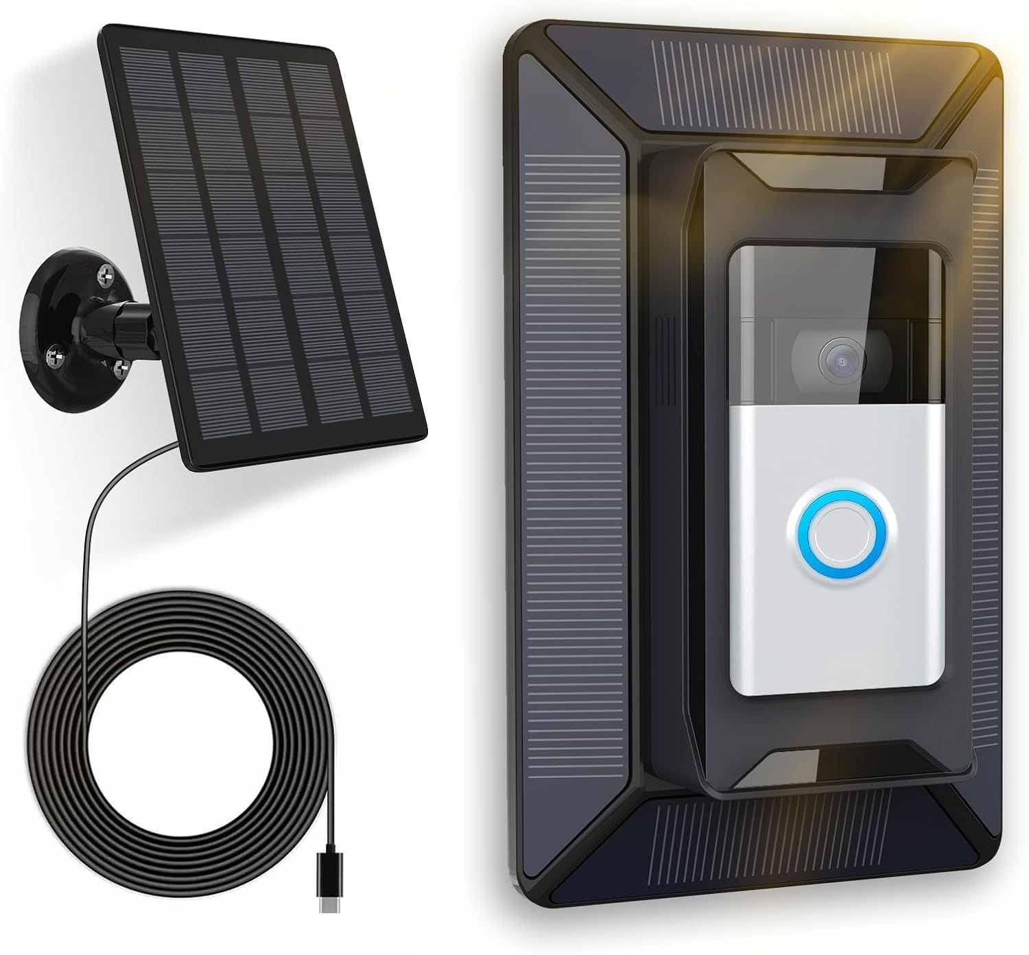 Solar Charger for Ring Doorbell, 2-in-1 with Mount Stand, Compatible with Rin...