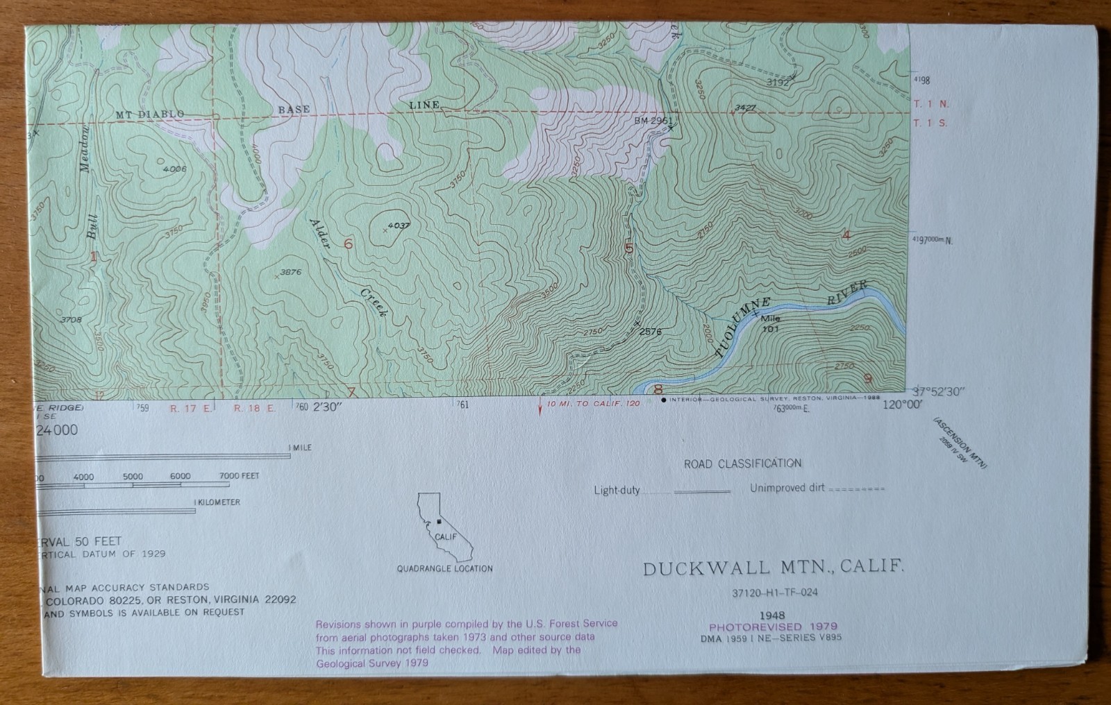 USGS Topo Map 7.5' Quad Duckwall Mtn., Calif.. 37120-H1-TF-024 (photo rev 1979)