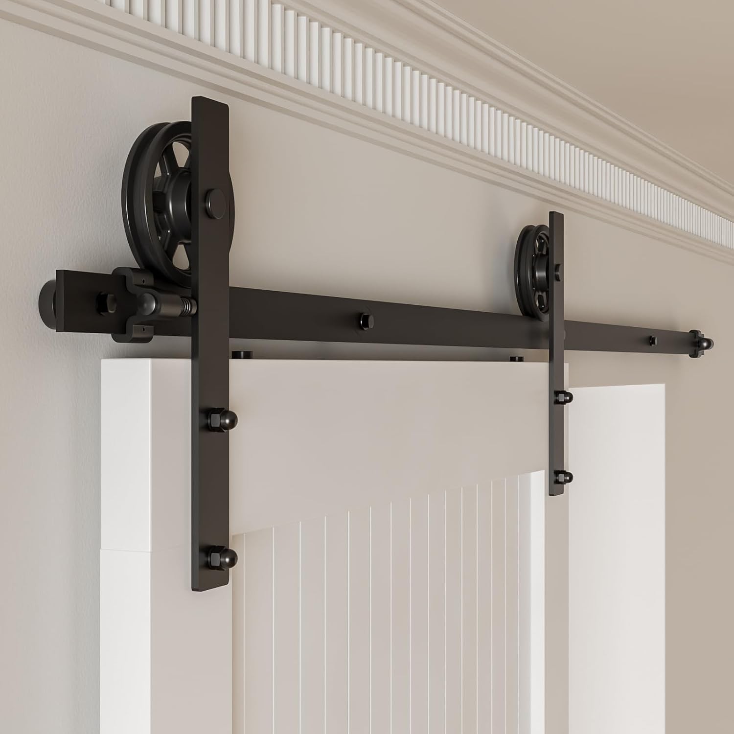 6/6.6FT Black I-Roller Barn Door Track Kit Heavy Duty for Single Door
