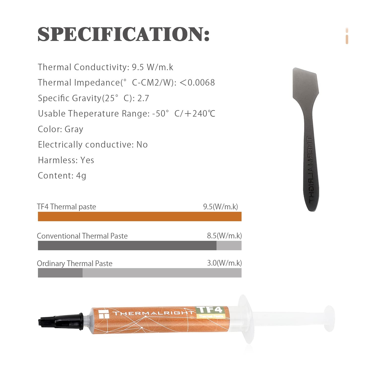 TF4 4g Thermal Paste, 9.5W/MK, High Conductivity, Cooling, CPU, GPU, Paste