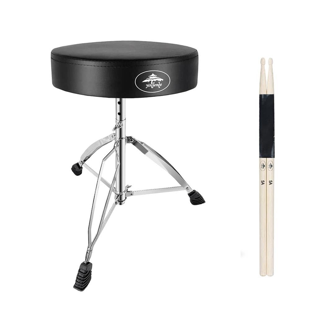 Adjustable Drum Throne Stool Leather Seat AntiSlip Feet Adults Drummers