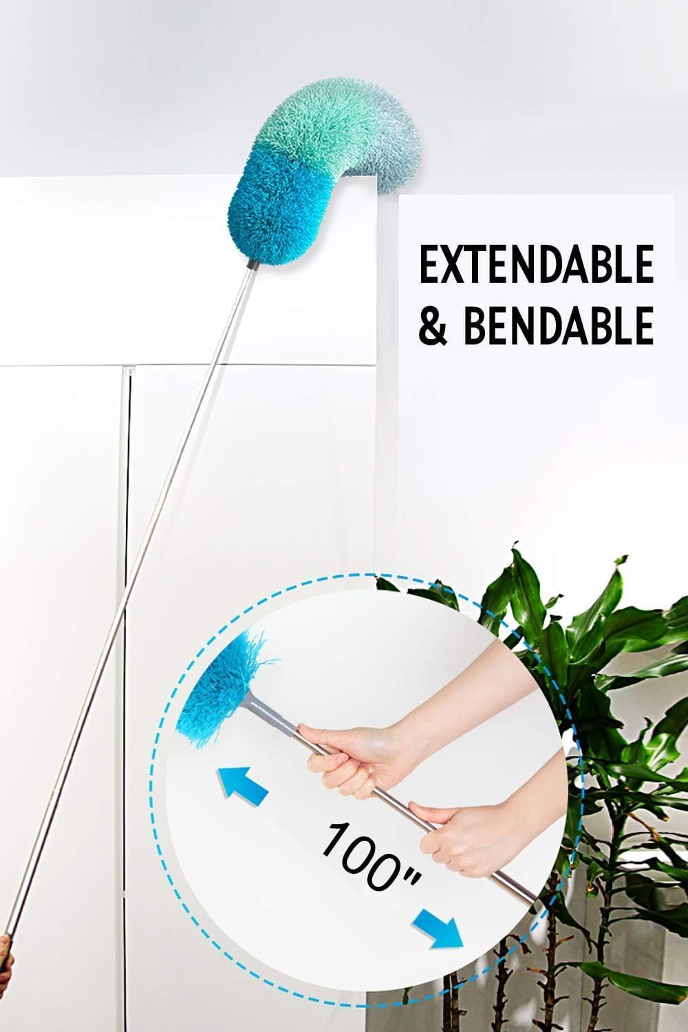 Microfiber Feather Duster Bendable Head 100" Extension Pole Cleaning[1][2][3]