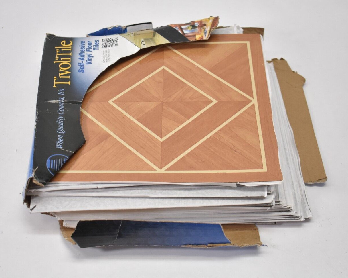 Lot of 37 Tivoli Self Adhesive Vinyl Floor Tiles 12"x12" Medium Oak Peel N Stick