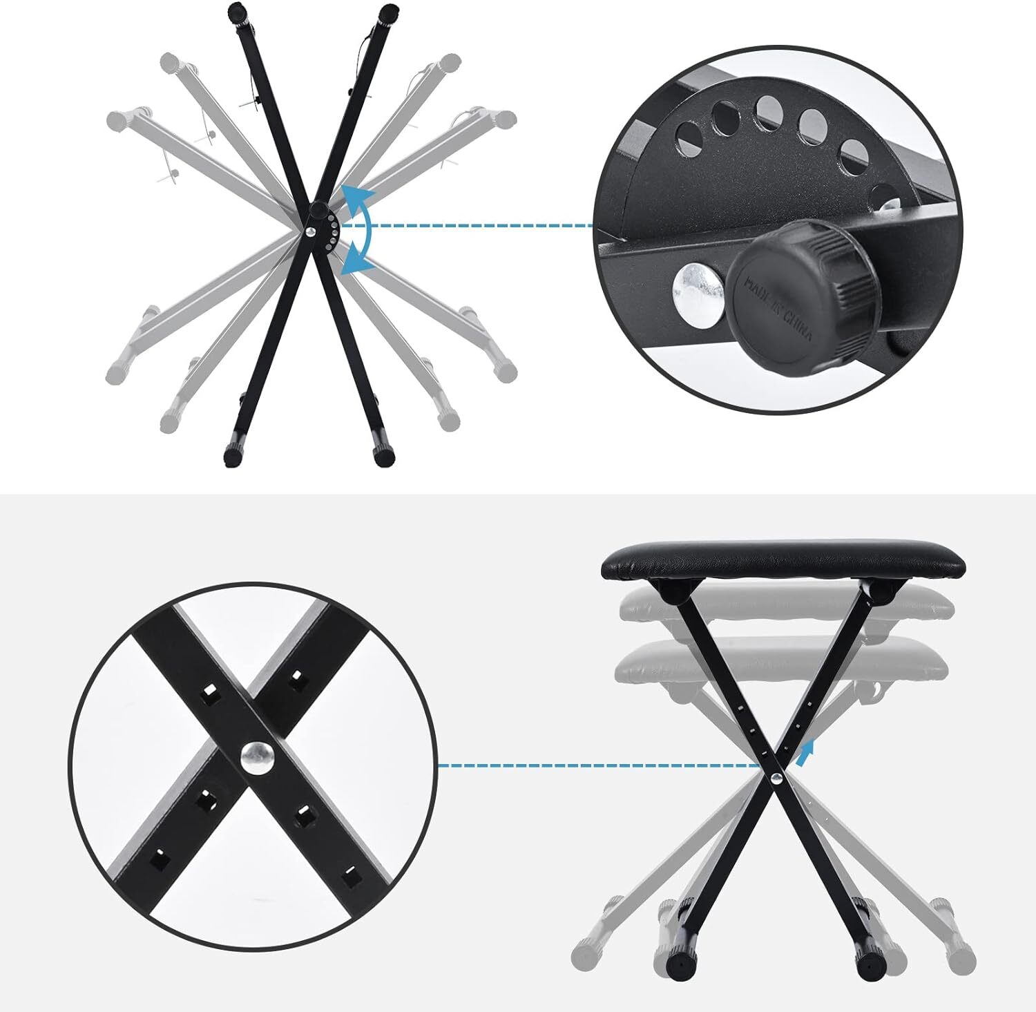 Double-X Keyboard Stand and Bench Set w/ Locking Straps tipatyard Adjustable