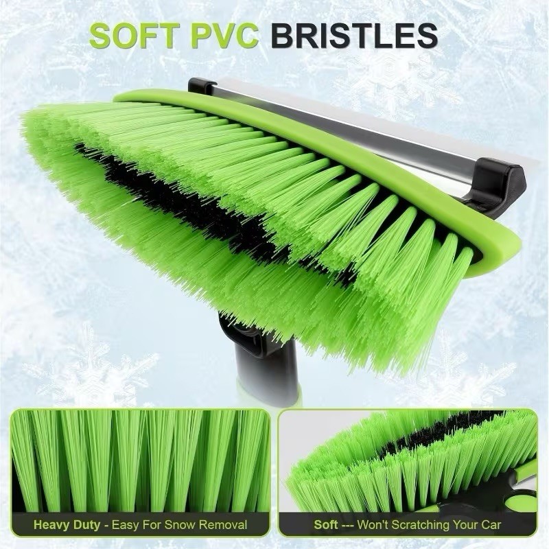 3-in-1 Snow Brush, Ice Scraper, Squeegee, 180° Head, Extendable Handle, Green