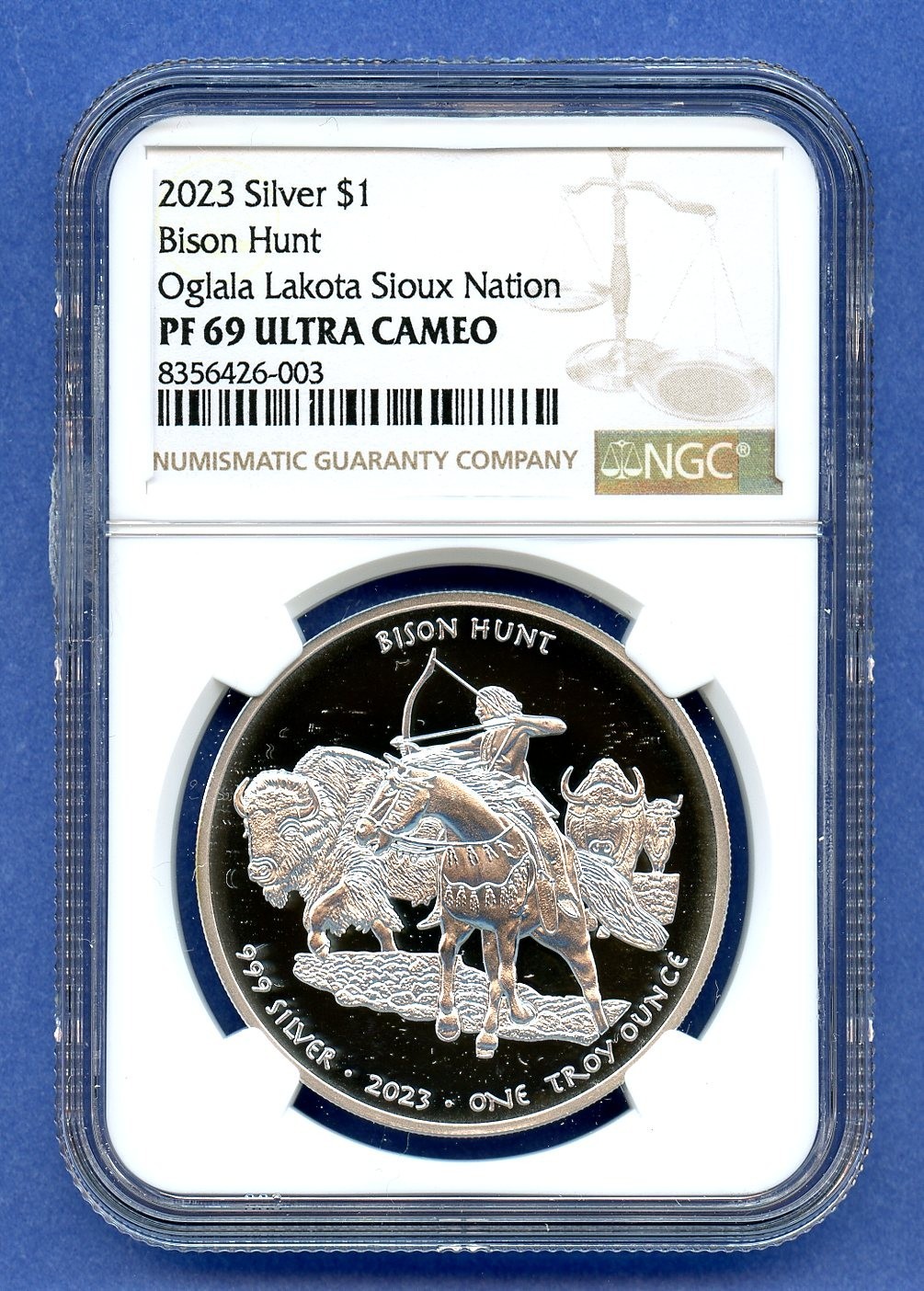 2023 NGC PR69 UCAM Oglala Lakota Sioux Nation America .999 Silver $1 Bison Hunt