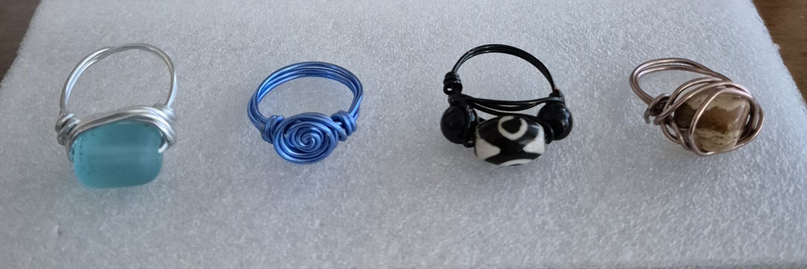 FOUR 4 Artisan Made Rings. Wire Wrapped Sea Glass, Natural Stone And More! NEW