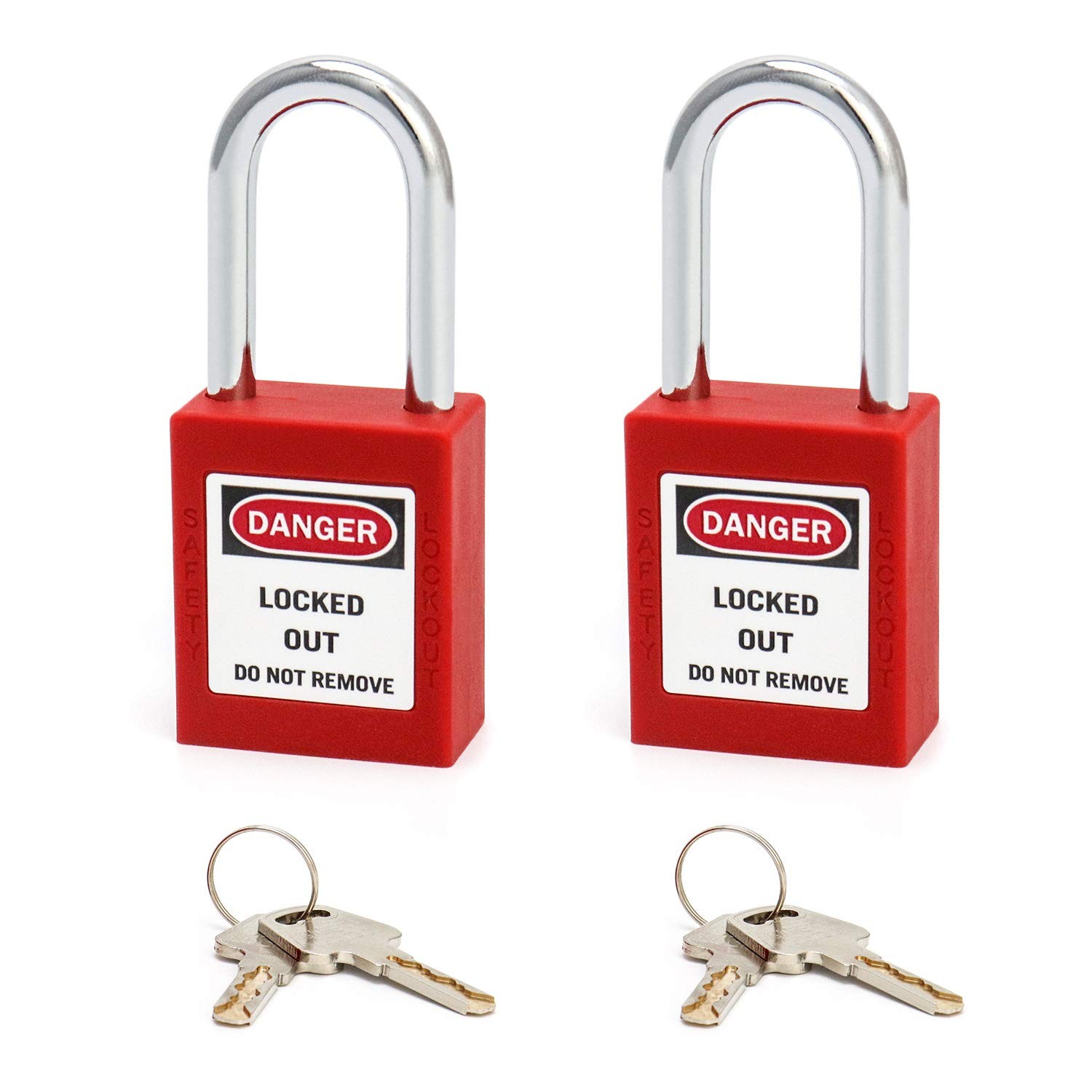 QWORK Red Lockout Tagout Safety Padlock, 2 Padlocks with 4 2 cadenas,