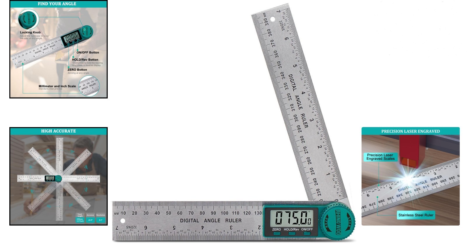 Precision Digital Angle Finder Protractor - 7inch Stainless Steel Tool Included
