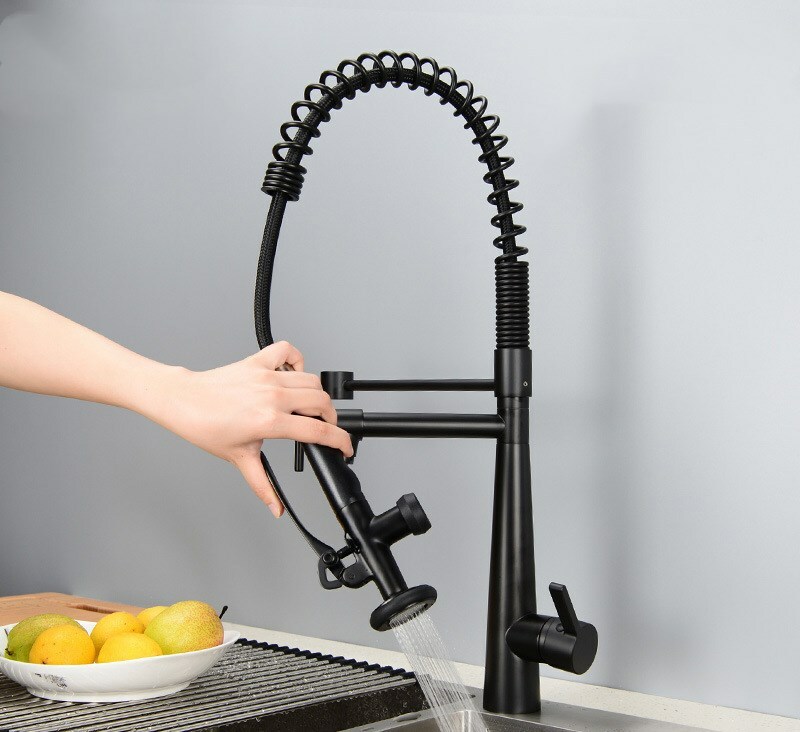 Brass Kitchen Faucet Pull Out/Down Kitchen Sink Water Tap Single Handle Black