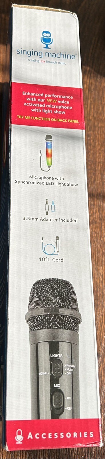 Singing Machine Light Up Multicolor Wired Microphone Synchronized LED Lights NEW