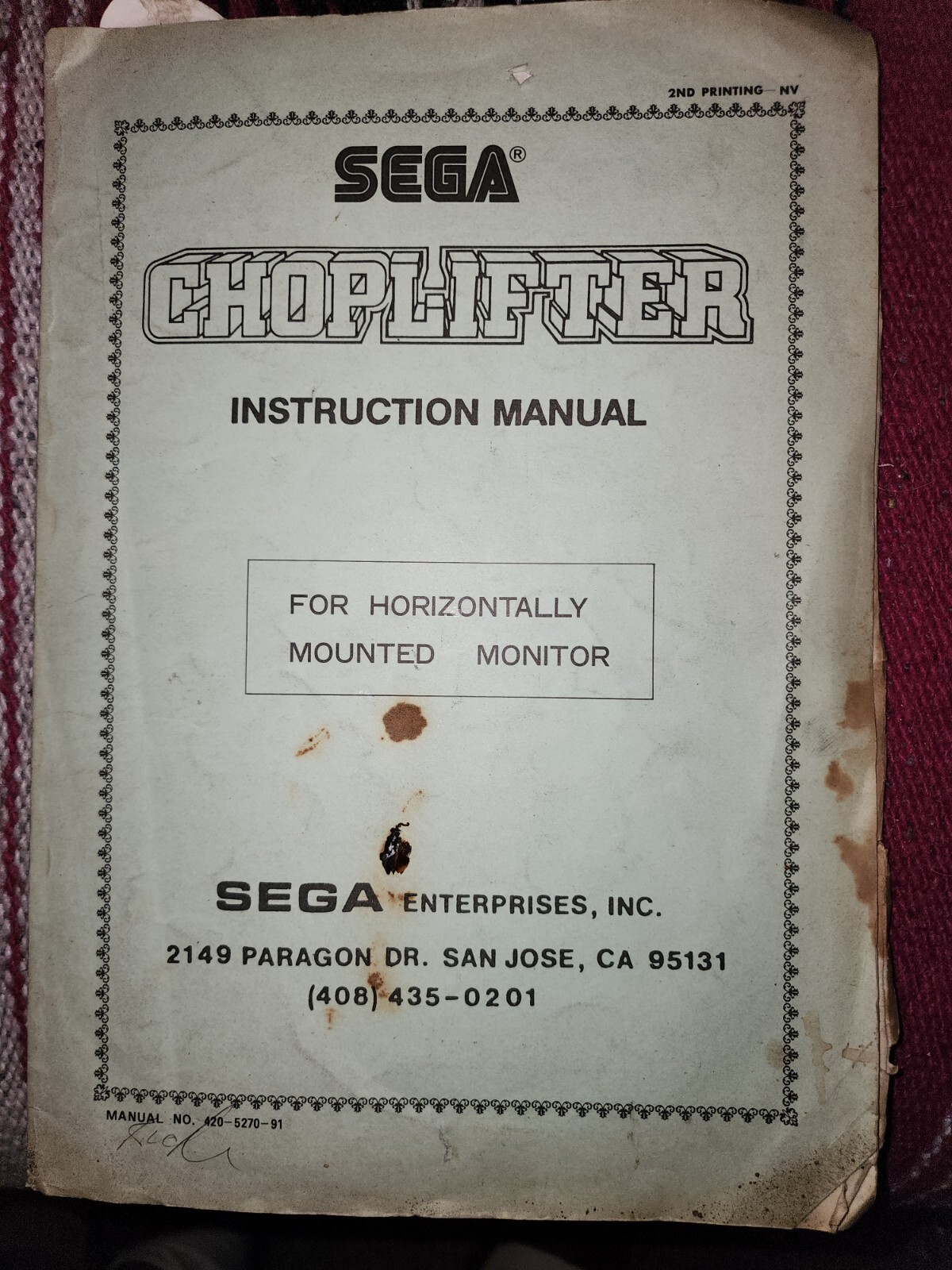 Choplifter Arcade Manual Sega