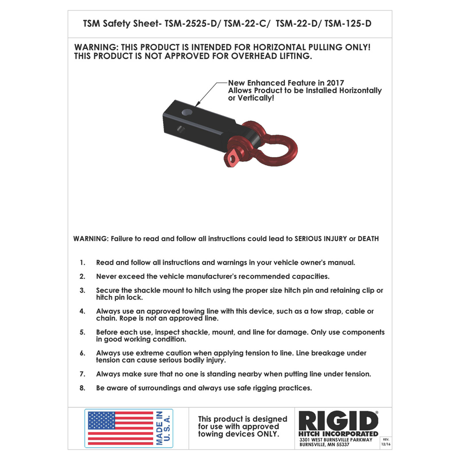 Enhanced Tow Strap Shackle Mount For 2" Receivers
