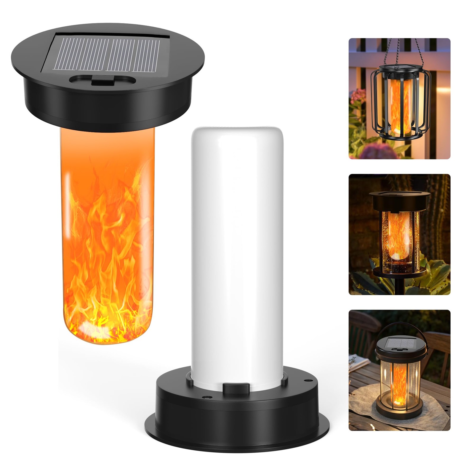 Solar Light Replacement Top with Flickering Flame, 2 Pack Waterproof Solar Repla