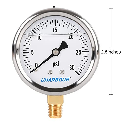 Glycerin Filled Pressure Gauge with 304 Stainless Steel Case, 2.5" Dial Size,