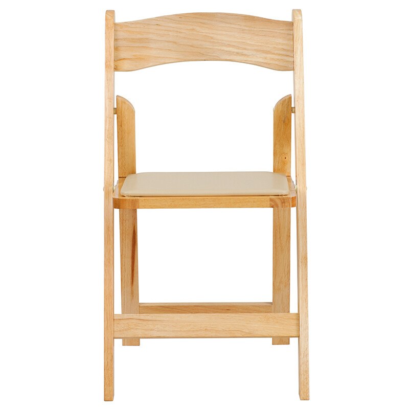Natural Wood Folding Chair with Black Vinyl Padded Seat - Wedding Chair