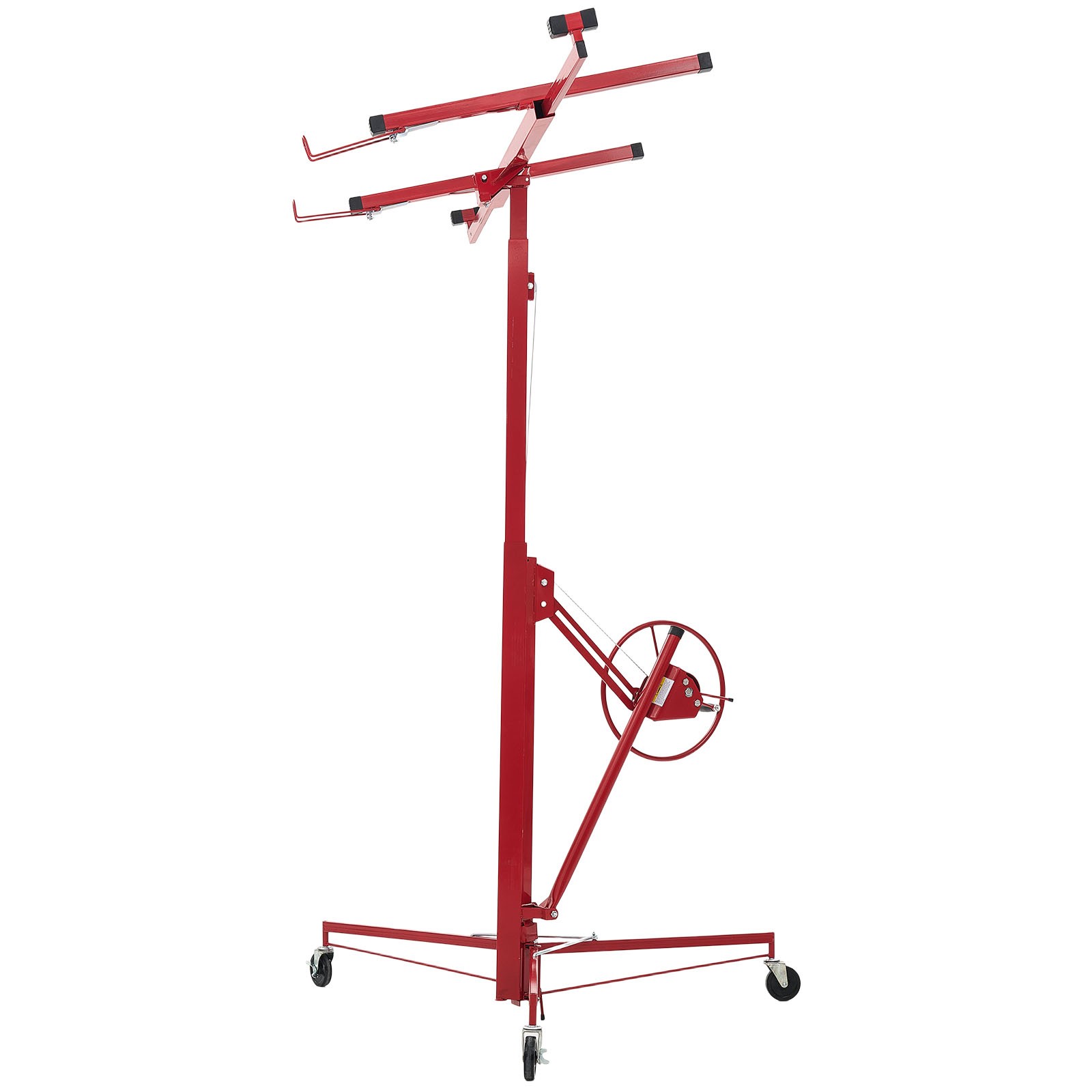 Uimoso 11ft Drywall Hoist, 150 lbs Capacity, Adjustable Arm, Locking Wheels, Red