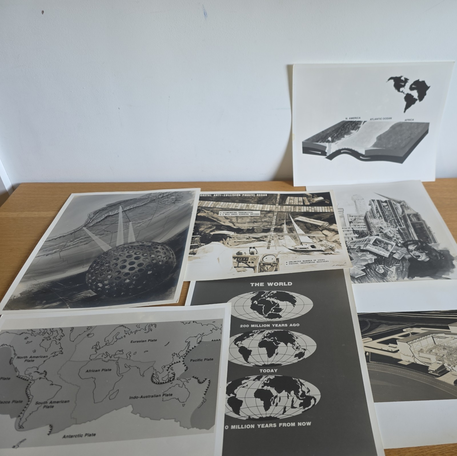 Vintage 1973 NASA KSC Press Prints Lot of 7 Concept Art Satellite Earthquakes