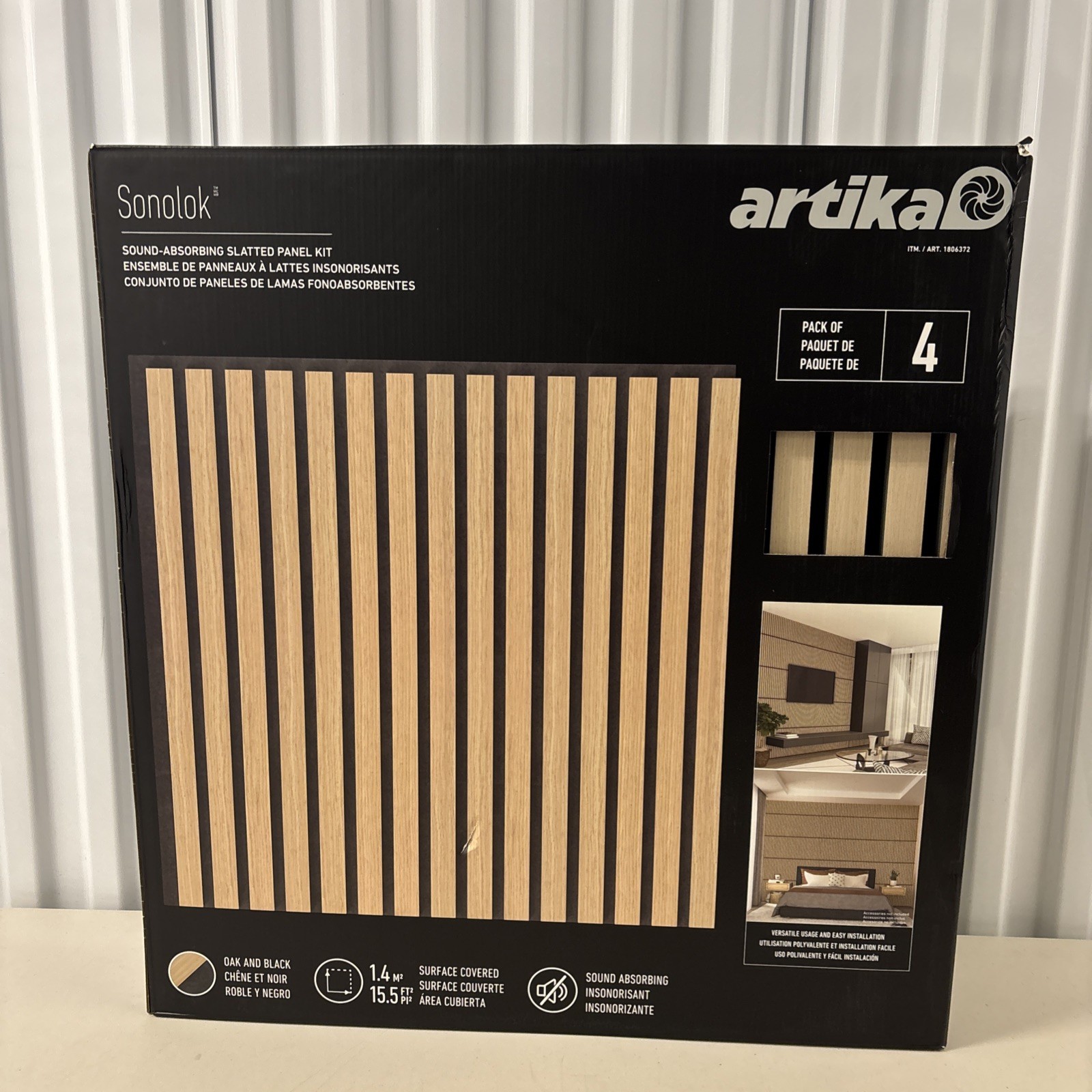 Artika Sonolok Sound-Absorbing Panel Kit, Oak and Black, 15.5 Sq Ft 4 Panels New