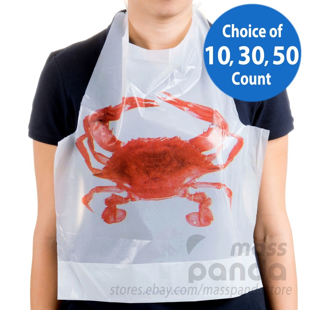 Royal Disposable Adult Size Poly Crab Bibs with tie, Lightweight High Quality
