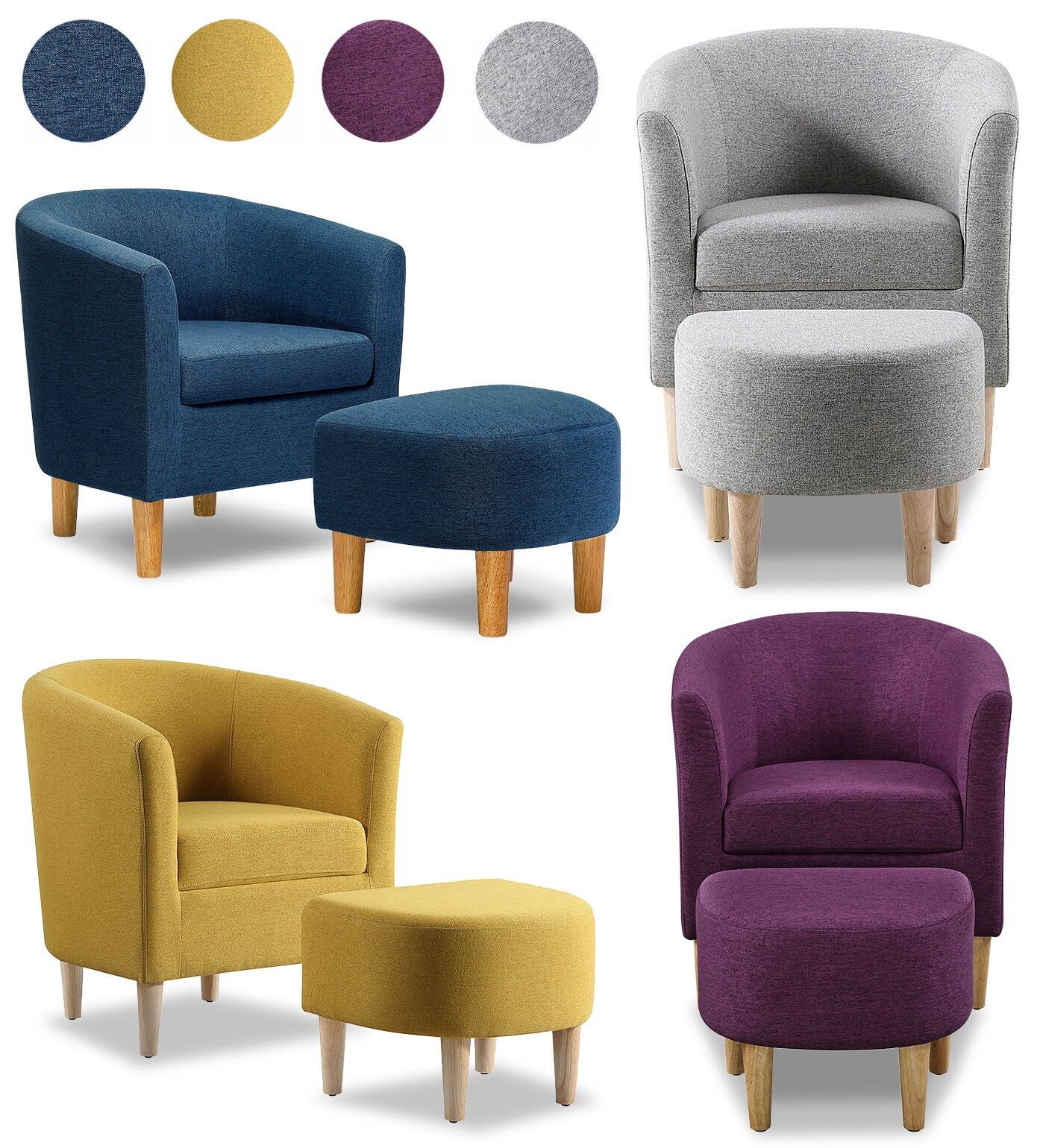 Upholstered Accent Armchair Linen Blend Single Sofa W/ottoman For Living Room