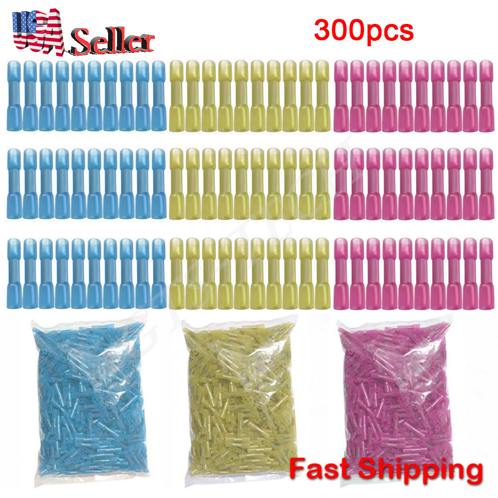 300Pcs 3m Heat Shrink Insulated Butt Crimp Wire Connector Terminals Assortment