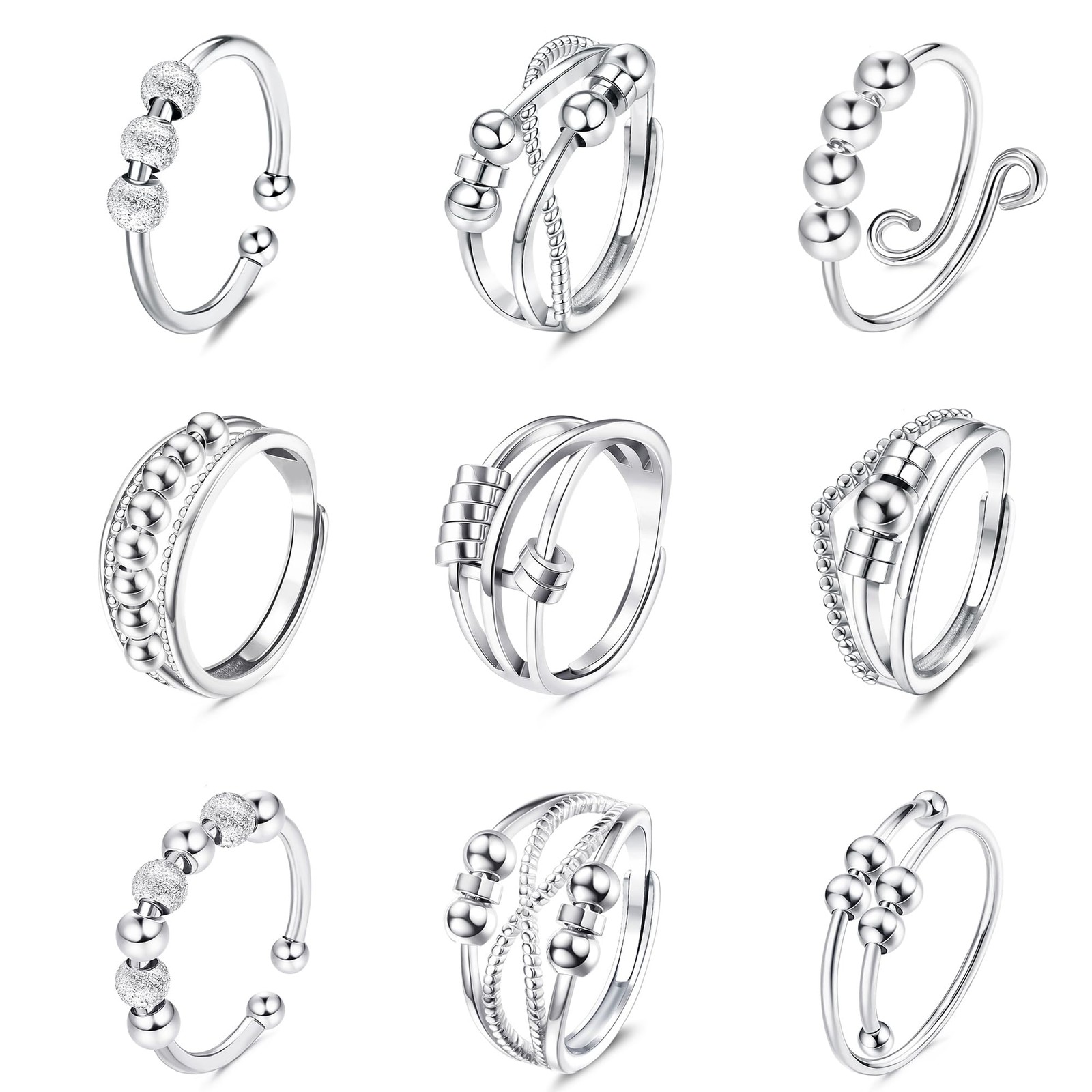 9Pcs Anti Anxiety Rings For Women Men Fidget Band Rings Set For Anxiety Unise...