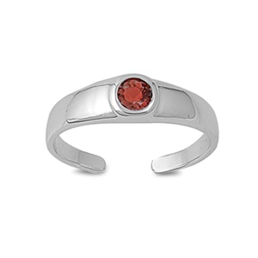 Round Solitaire Simulated Red .925 Sterling Silver Toe Ring