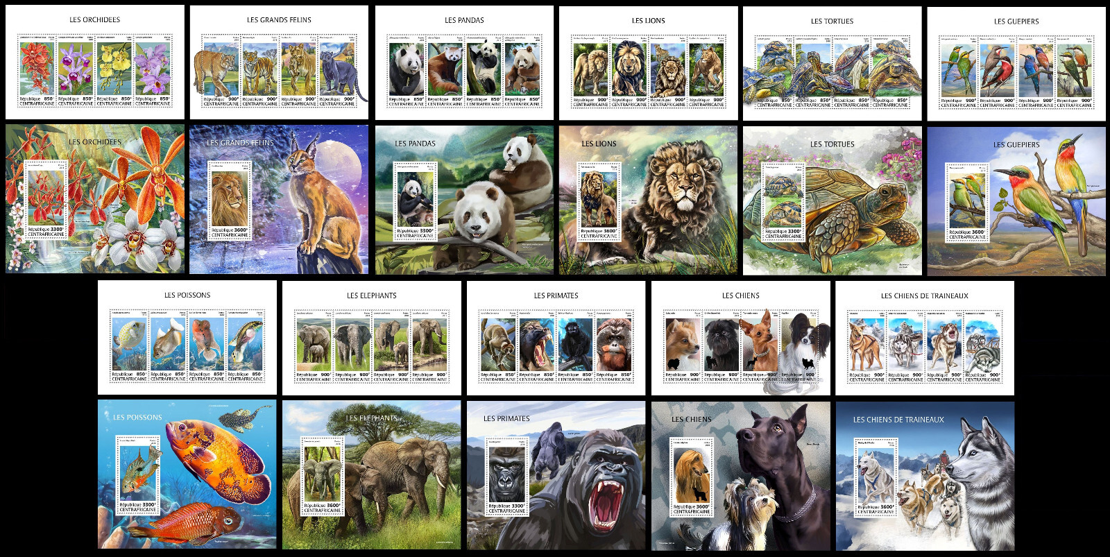 Nature animals, orchids - Central Africa collection 22 s/s MNH #CNA262