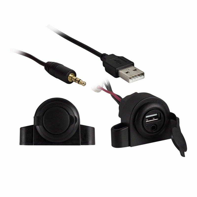 InstallBay IBR72 5-ft Long Cable 3.5 AUX Audio Input with USB Charging Extension