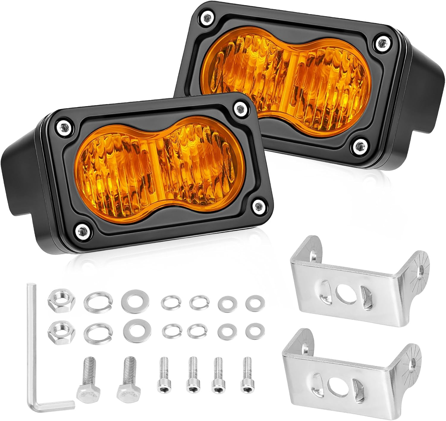 Amber LED Pods, 3 Inch Flood CREE LED Fog Lights 40W Small Amber Chase Lights of