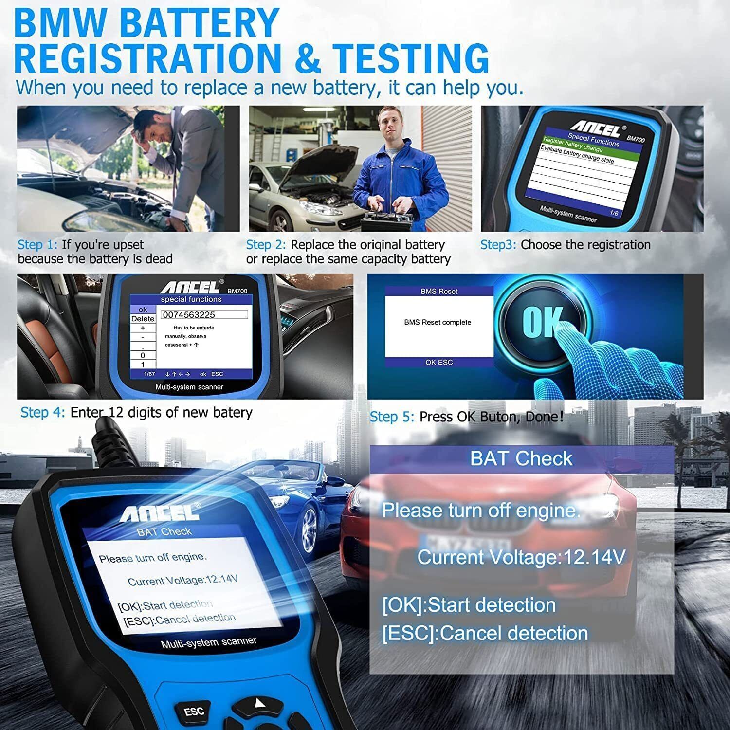 ANCEL BM700 Fits for BMW Mini Full Diagnostic Tool Scan Tool Cooper OBD2 Scanner