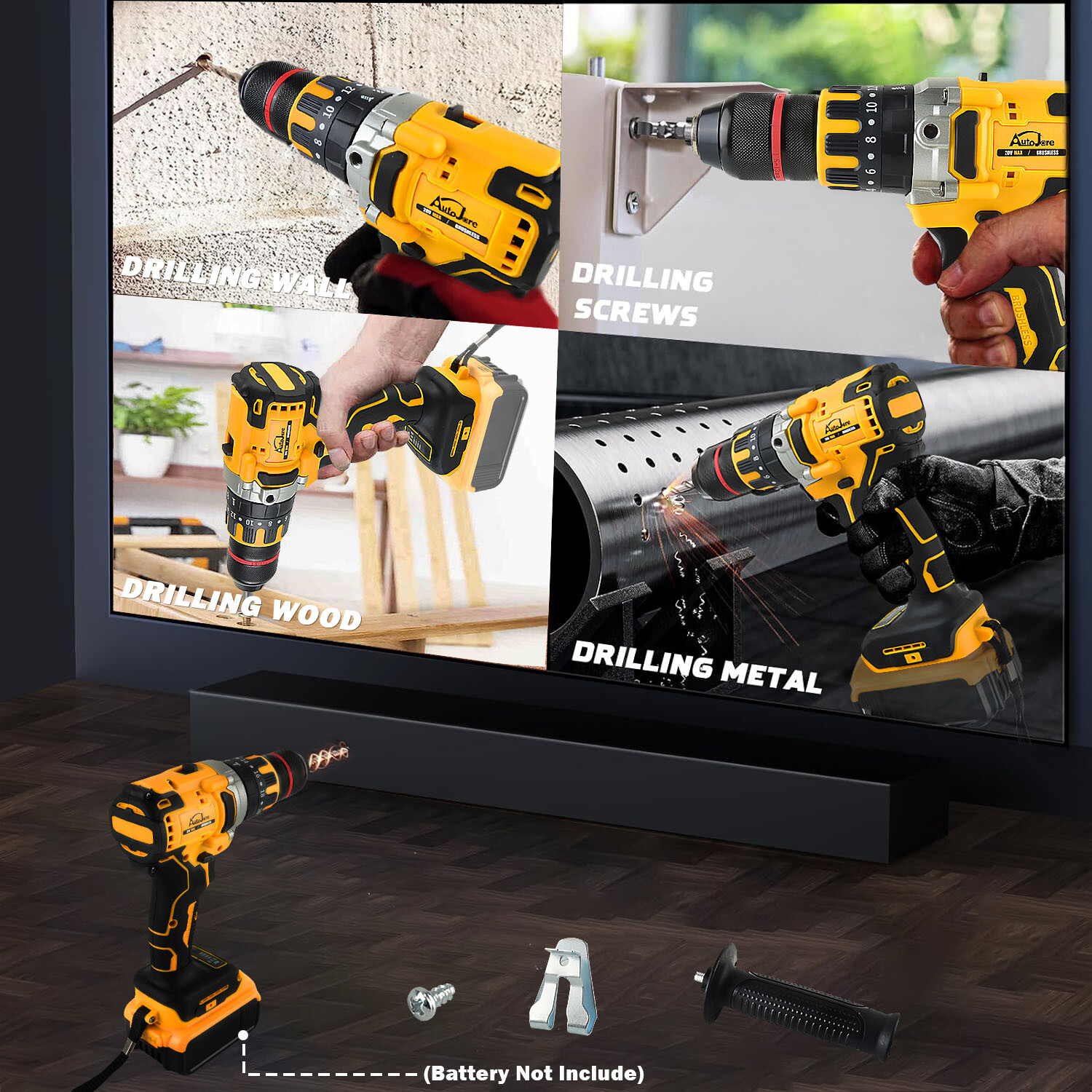 Cordless Drill Driver for Dewalt 20V Battery, Brushless 1/2" Compact Drill Tool