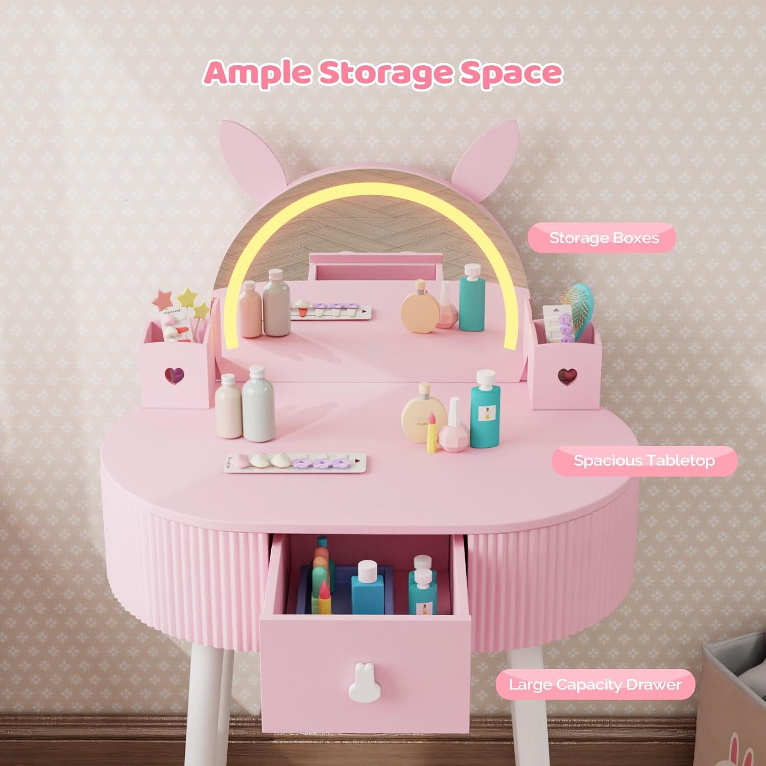 JOYMOR Kids Vanity with Lights, Girls Vanity Set w/Touch Screen 3 Colors