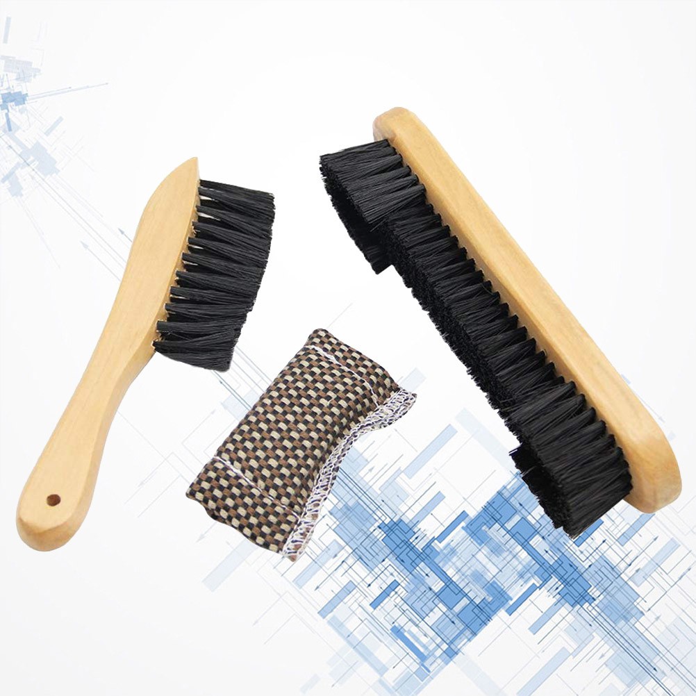 3Pcs Durable Pool Table Brush Set Bamboo Handle Felt Cleaner with Cloth